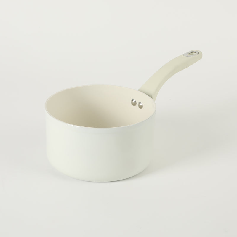 Martha Stewart Everyday Rexford 2.6qtForged Aluminum Saucepan w/ Lid - Ceramic Nonstick - Induction Base - Soft Touch Handle - Color Label: Linen