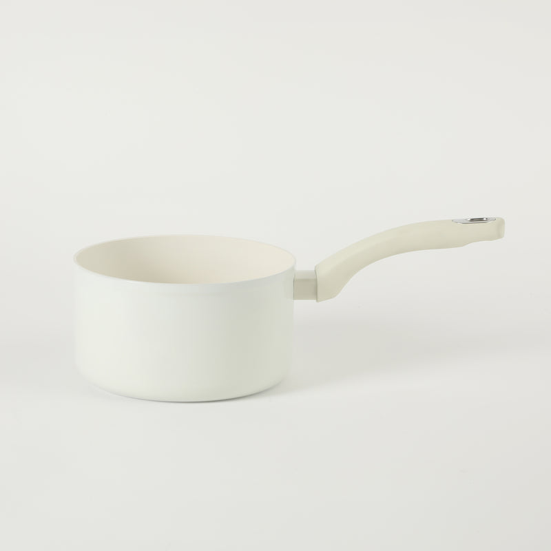 Martha Stewart Everyday Rexford 2.6qtForged Aluminum Saucepan w/ Lid - Ceramic Nonstick - Induction Base - Soft Touch Handle - Color Label: Linen