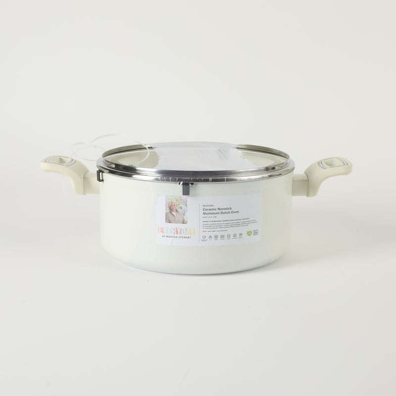 Martha Stewart Everyday Rexford 5qt Forged Aluminum Dutch Oven w/ Lid - Ceramic Nonstick - Induction Base - Soft Touch Handle - Color Label (Linen)