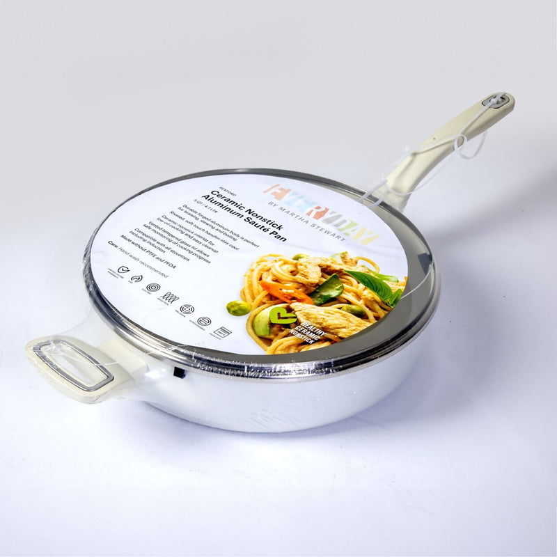 Martha Stewart Everyday Rexford 5qt Forged Aluminum Sauté Pan w/ Lid & Helper Handle - Ceramic Nonstick - Induction Base - Soft Touch Handle - Color Label