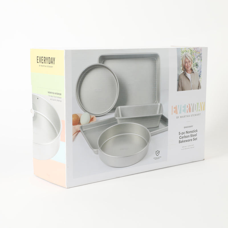 Martha Stewart Everyday Bakeaway 5pc Carbon Steel Bakeware Set - Silver - Nonstick Interior - Gift Box