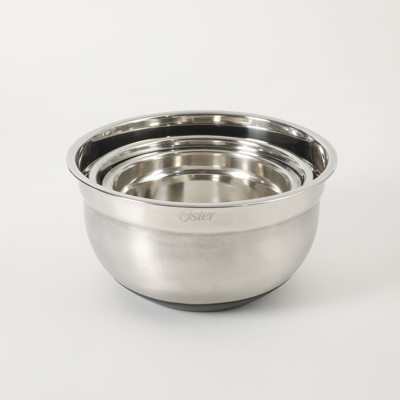 Oster Oswalt 3pc Stainless Steel Mixing Bowl Set w/ Black Antiskid Base - GBX