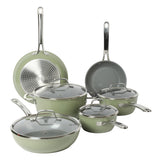 Sur la Table Kitchen Essentials Gourmet Cuisine 10pc Forged Aluminum Cookware Set w/ Glass Lid - Grey Ceramic Titanium Interior - Induction Base - Stainless Steel Hollow Handle - Gift Box w/ Remailer