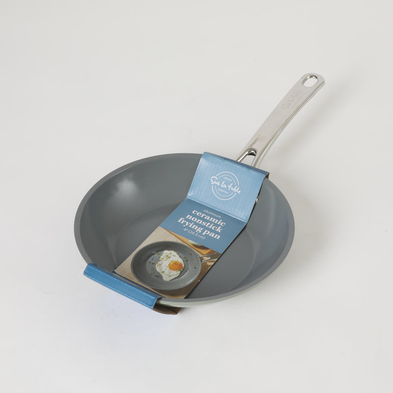 Sur La Table Kitchen Essentials Gourmet Cuisine 8" Forged Aluminum Frying Pan - Grey Ceramic Titanium Interior - Induction Base - Stainless Steel Hollow Handle - Color Sleeve