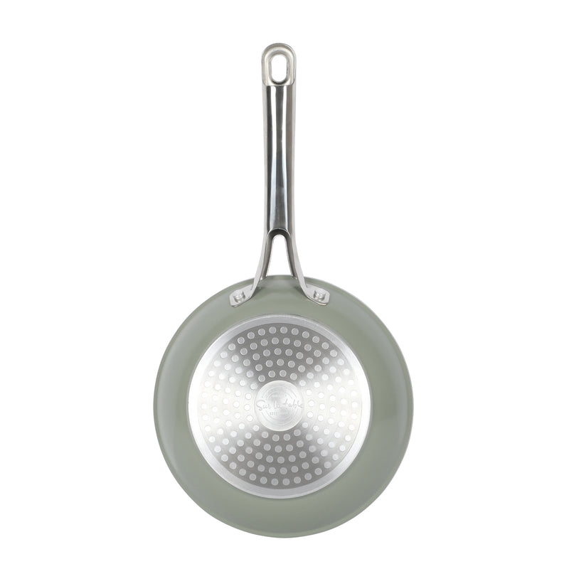 Sur La Table Kitchen Essentials Gourmet Cuisine 8" Forged Aluminum Frying Pan - Grey Ceramic Titanium Interior - Induction Base - Stainless Steel Hollow Handle - Color Sleeve