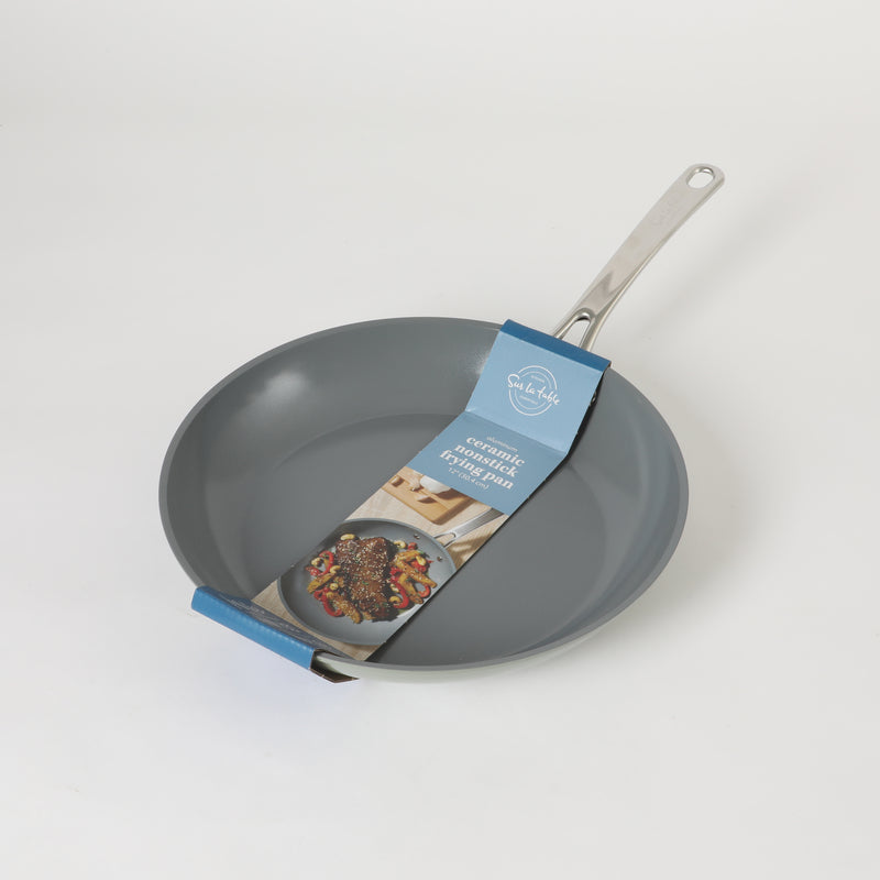 Sur La Table Kitchen Essentials Gourmet Cuisine 12" Forged Aluminum Frying Pan - Grey Ceramic Titanium Interior - Induction Base - Stainless Steel Hollow Handle - Color Sleeve
