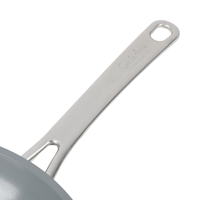 Sur La Table Kitchen Essentials Gourmet Cuisine 12" Forged Aluminum Frying Pan - Grey Ceramic Titanium Interior - Induction Base - Stainless Steel Hollow Handle - Color Sleeve