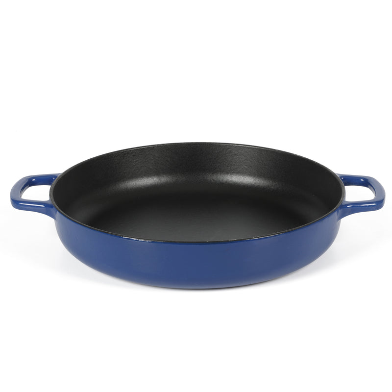 Sur la Table Kitchen Essentials Supper Club 3.75qt Enamel Cast Iron Everyday Pan w/ Borosilicate Lid - Matte Black Enamel Interior - Stainless Steel Knob - Color Sleeve w/ Remailer