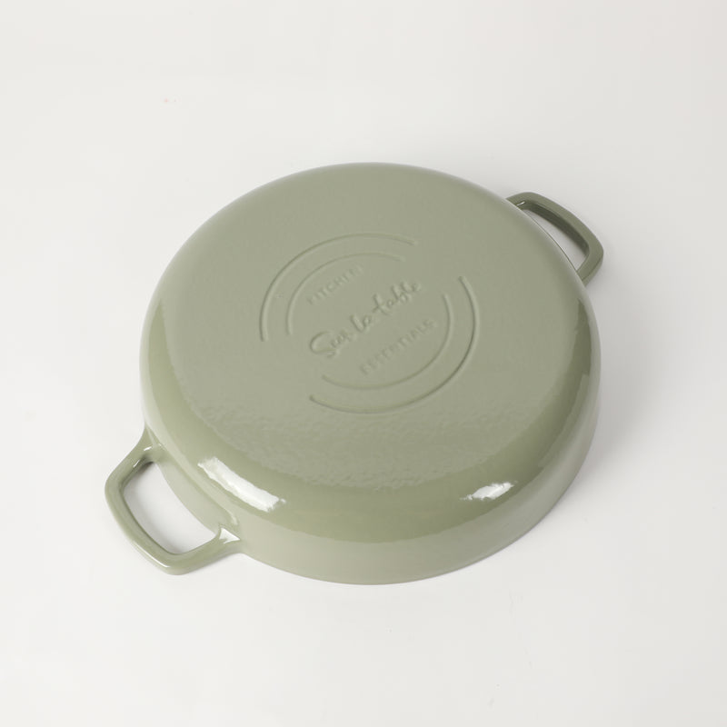 Sur la Table Kitchen Essentials Supper Club 3.75qt Enamel Cast Iron Everyday Pan w/ Borosilicate Lid - Matte Black Enamel Interior - Stainless Steel Knob - Color Sleeve w/ Remailer