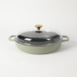 Sur la Table Kitchen Essentials Supper Club 3.75qt Enamel Cast Iron Everyday Pan w/ Borosilicate Lid - Matte Black Enamel Interior - Stainless Steel Knob - Color Sleeve w/ Remailer