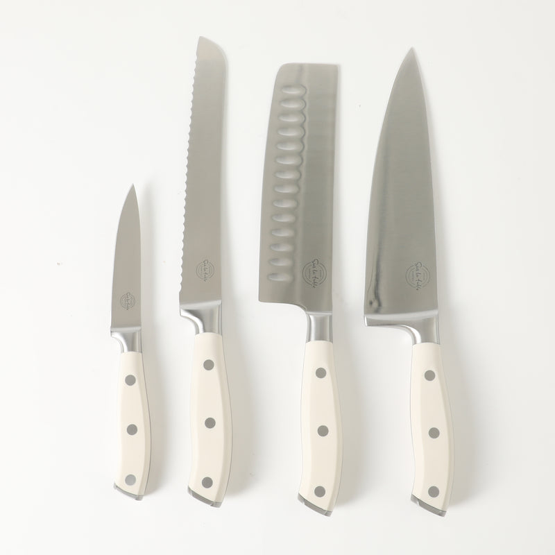 Sur la Table Kitchen Essentials Tasting Kitchen 5pc Stainless Steel Cutlery Set w/ Beechwood Magnetic Stand - Plastic Handle - Gift Box w/ Remailer