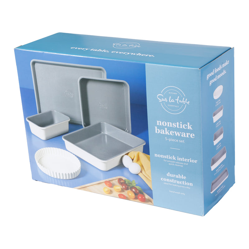 Sur la Table Kitchen Essentials Bake Sale 5pc Carbon Steel Bakeware Set - Eggshell Ext - Grey Nonstick Interior - Gift Box w/ Remailer