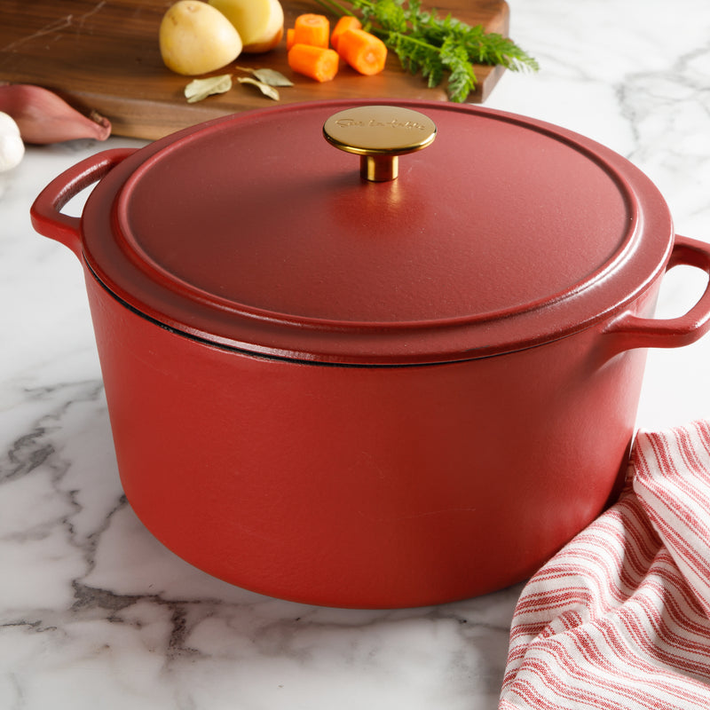Sur la Table Millau 5.5qt Enamel Cast Iron Dutch Oven W/Lid - Off White Int - Rose Gold Knob - Round - GBX