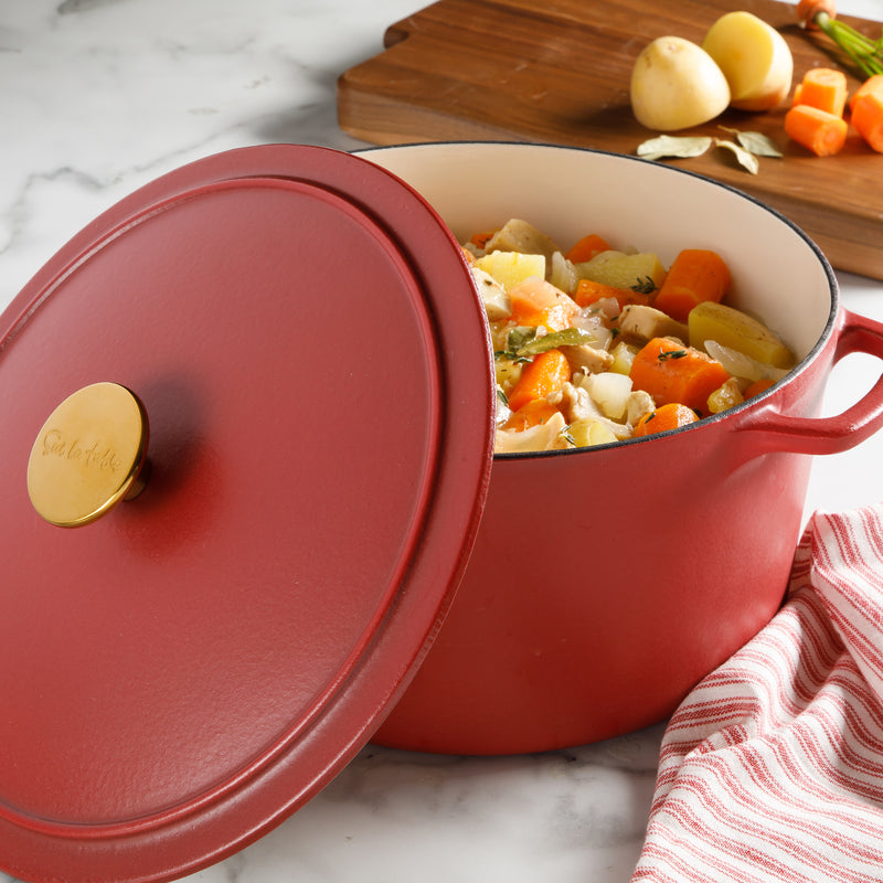 Sur la Table Millau 5.5qt Enamel Cast Iron Dutch Oven W/Lid - Off White Int - Rose Gold Knob - Round - GBX