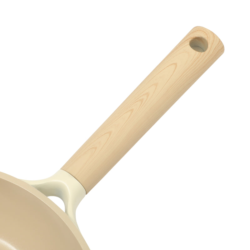 Gibson Elite Folkstone 13pc Cast Aluminum Set w/ Kitchen Tools - Linen - Nonstick Ceramic Interior - Induction Base - Wood Look Soft Touch Handle - Gift Box
