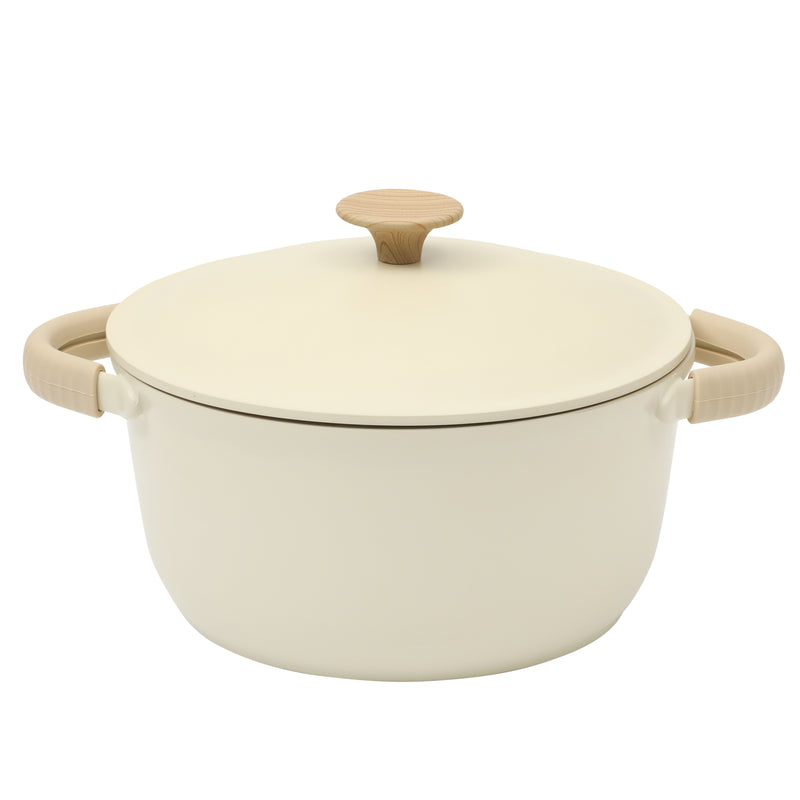 Gibson Elite Folkstone 13pc Cast Aluminum Set w/ Kitchen Tools - Linen - Nonstick Ceramic Interior - Induction Base - Wood Look Soft Touch Handle - Gift Box