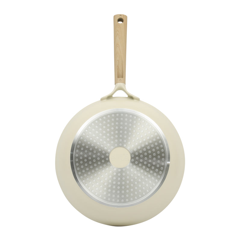 Gibson Elite Folkstone 10" Cast Aluminum Frying Pan - Linen- Nonstick Ceramic Interior - Induction Base - Wood Look Soft Touch Handle - Color Sleeve
