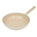 Gibson Elite Folkstone 12" Cast Aluminum Frying Pan - Linen - Nonstick Ceramic Interior - Induction Base - Wood Look Soft Touch Handle - Color Sleeve