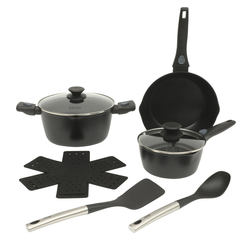 Oster Smarthandle Advance 13pc Forged Aluminum Cookware Combo Set - Ceramic Non-Stick Interior - Induction Base - Detachable Bakelite Handle - Gift Box