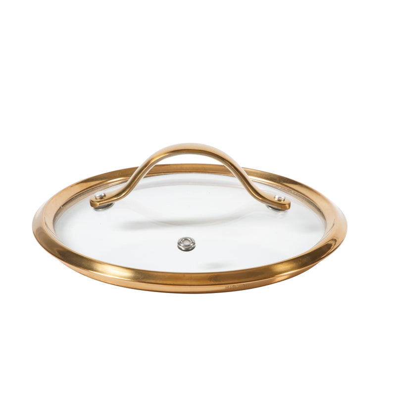 Bloomhouse 3qt Aluminum Saucepan w/ Lid - Linen - Taupe Ceramic Interior - Nonstick - Induction - Cast Stainless Steel Gold PVD Handle - Gift Box w/ Remailer