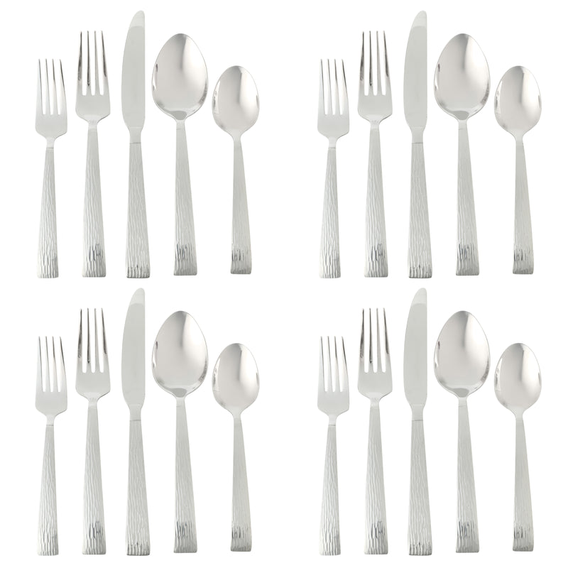 Gibson Home Cowper 20pc Flatware Set - Silver - Polished Hammered - Stainless Steel - Open Window Gift Box