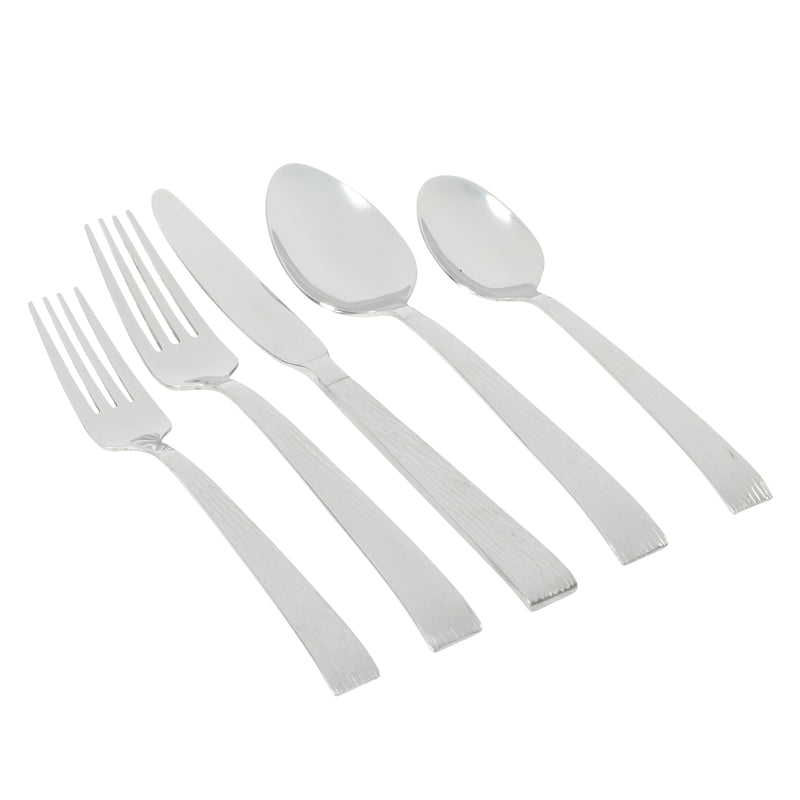 Gibson Home Cowper 20pc Flatware Set - Silver - Polished Hammered - Stainless Steel - Open Window Gift Box