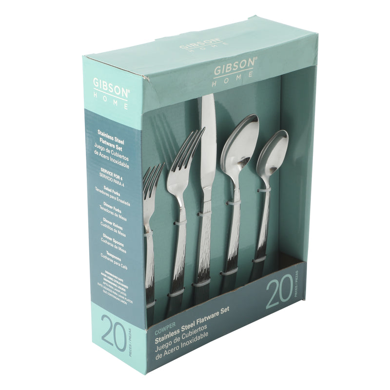 Gibson Home Cowper 20pc Flatware Set - Silver - Polished Hammered - Stainless Steel - Open Window Gift Box