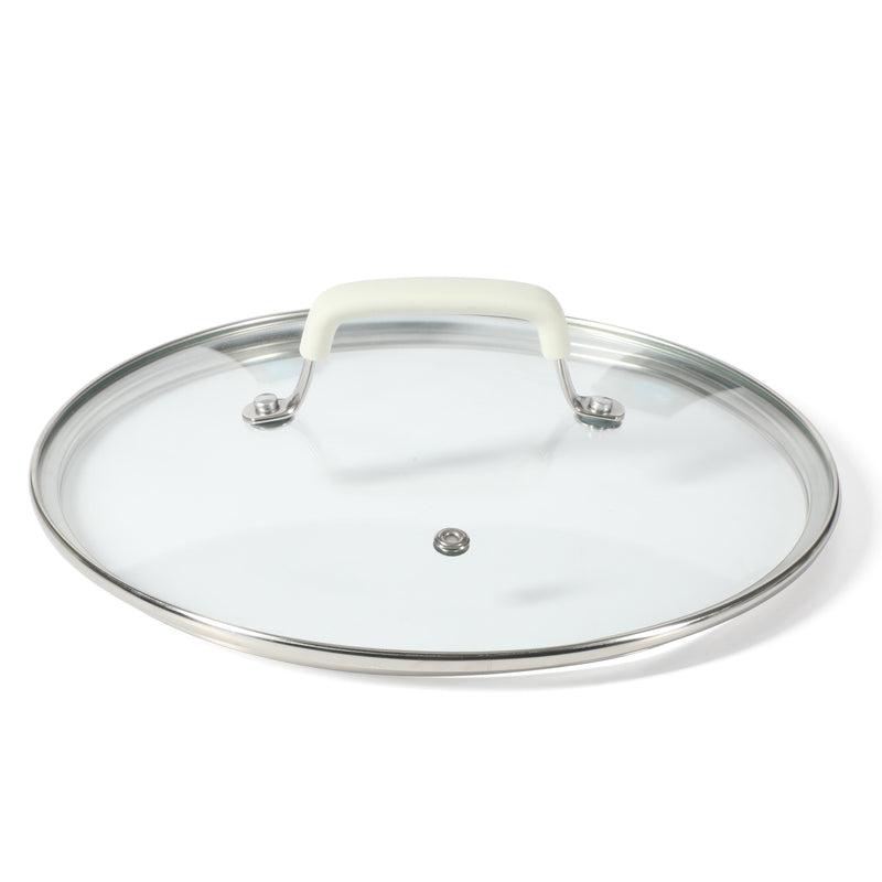 Martha Stewart Heathland 10pc Aluminum Cookware Set - Linen - Taper Shape - Off White Ceramic Interior - Induction - Silicone Handle - Gift Box w/ Remailer