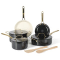 Martha Stewart Galway 10pc Aluminum Cookware Set w/ Aluminum Lid - Black with Gold Color Handle - Gift Box w/ Remailer