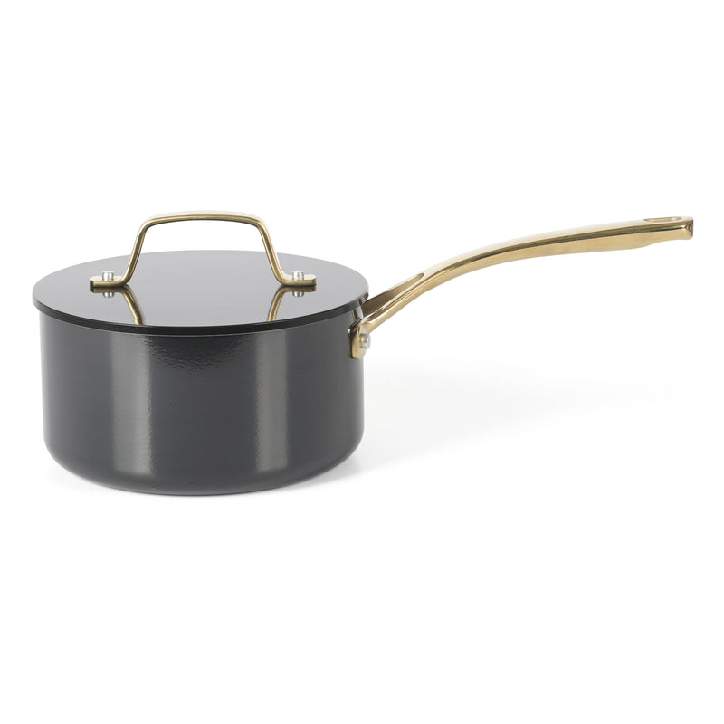 Martha Stewart Galway 10pc Aluminum Cookware Set w/ Aluminum Lid - Black with Gold Color Handle - Gift Box w/ Remailer