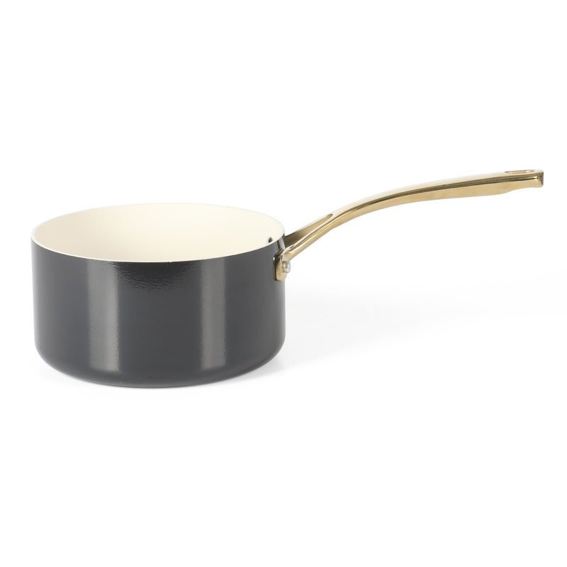 Martha Stewart Galway 10pc Aluminum Cookware Set w/ Aluminum Lid - Black with Gold Color Handle - Gift Box w/ Remailer