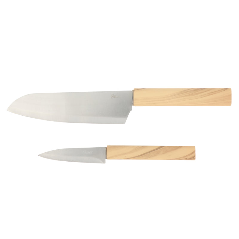 Oster Huntingfield 2pc Stainless Steel Cutlery Set - PP w/ Olive Wood Look - Clampack