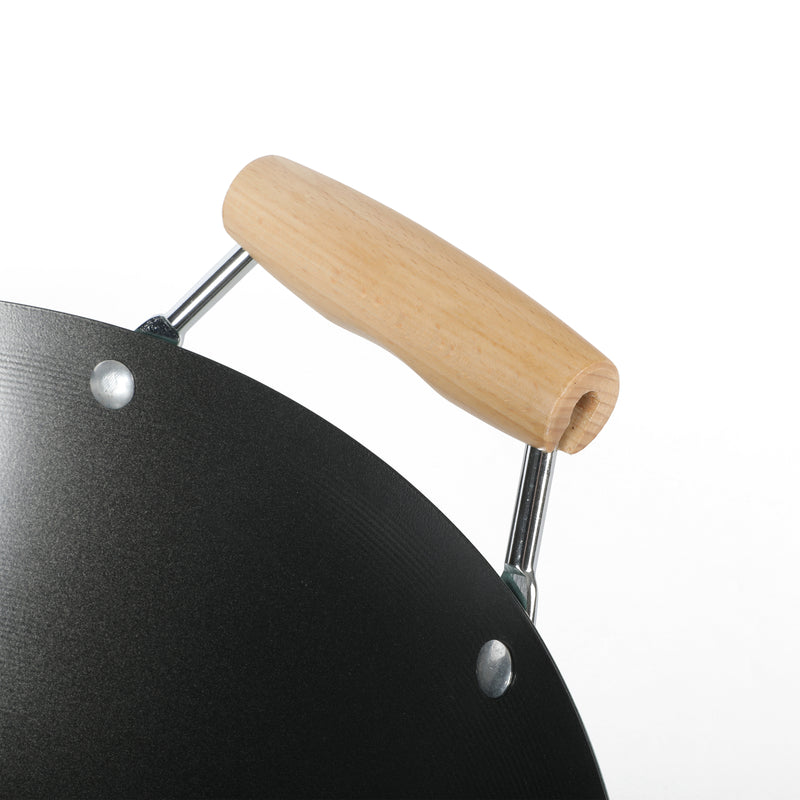 Martha Stewart Everyday Clarkston 10" Non-Stick Steel Wok w/ Helper Handle - Teal - Black Interior - Wood Handle - Color Sleeve