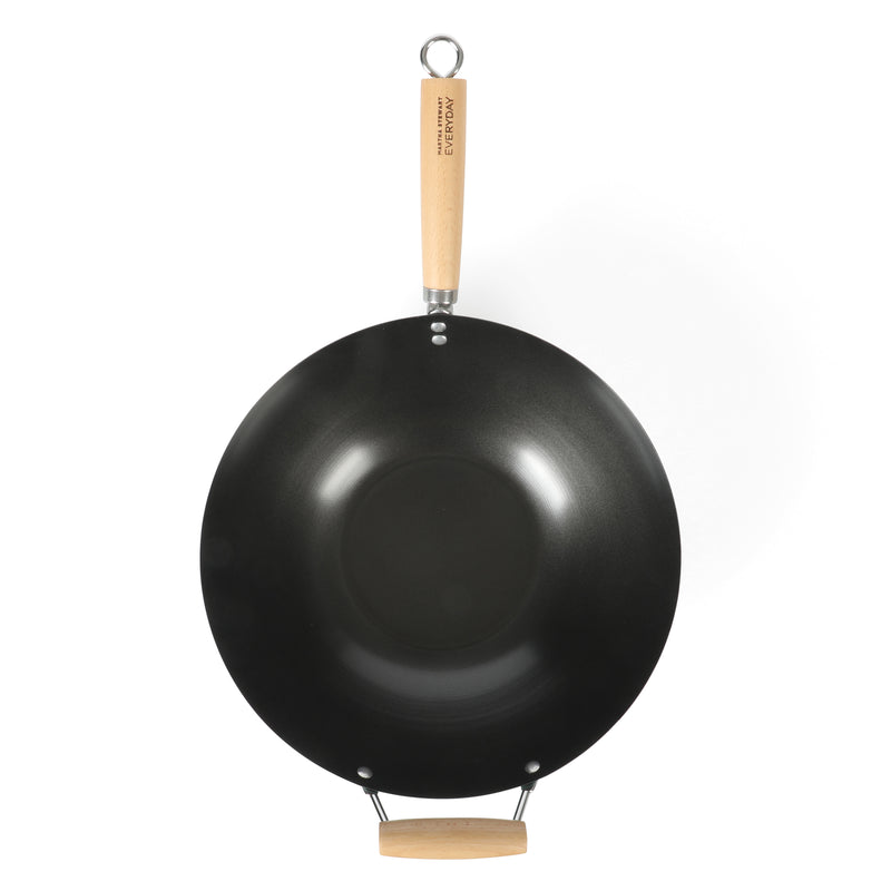 Martha Stewart Everyday Clarkston 10" Non-Stick Steel Wok w/ Helper Handle - Teal - Black Interior - Wood Handle - Color Sleeve