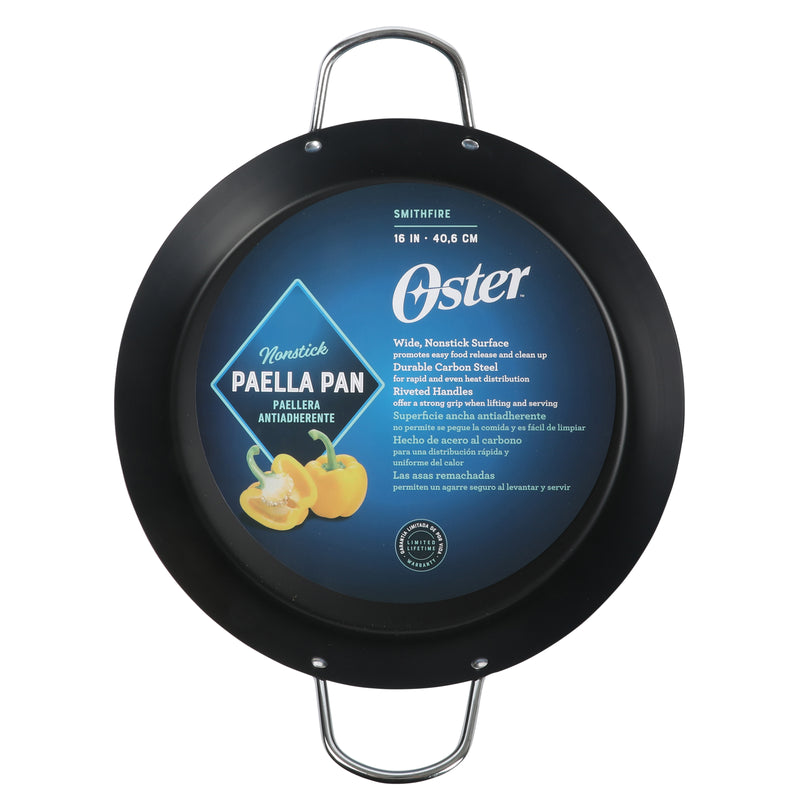 Paellera Oster Smithfire de acero antiadherente de 16" - Negro mate - Etiqueta de color