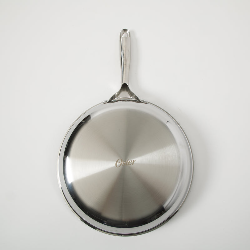 Oster Modessa 11" Triply Stainless Steel Frying Pan - Etching Nonstick Interior - Long Handle - Color Sleeve