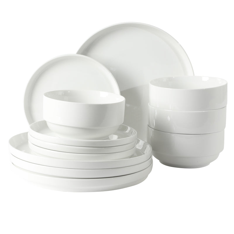 Gibson Home Snowscape 12pc Stackable Dinnerware Set - White - Fine Ceramic - Gift Box