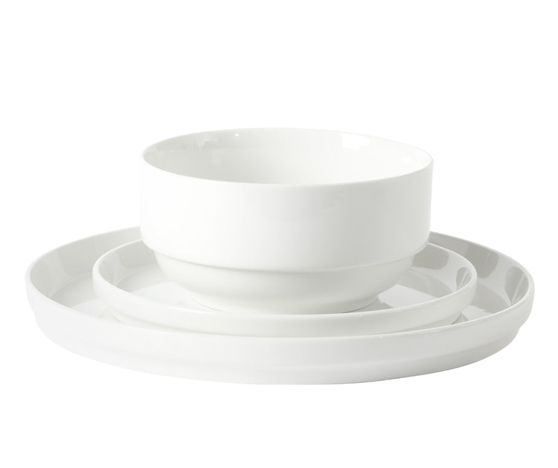 Gibson Home Snowscape 12pc Stackable Dinnerware Set - White - Fine Ceramic - Gift Box