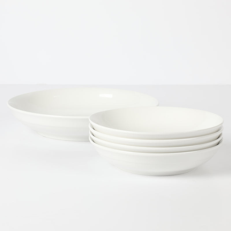 Gibson Home Great Essentials 5pc Pasta Bowl Set - White - Fine Ceramic - Gift Box