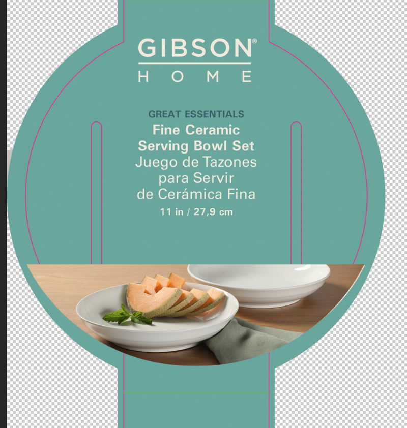 Gibson Home Great Essentials 2pc 11" Serving Bowl Set - White - Fine Ceramic - 4-Way Color Sleeve
