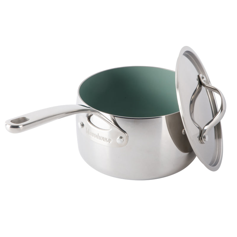 Bloomhouse 8pc Triply Stainless Steel Cookware Set - Grey Ceramic Interior- Gift Box w/ Remailer