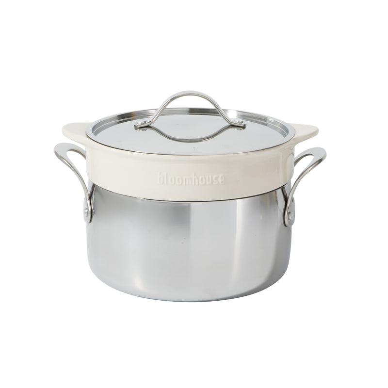 Bloomhouse 8pc Triply Stainless Steel Cookware Set - Grey Ceramic Interior- Gift Box w/ Remailer