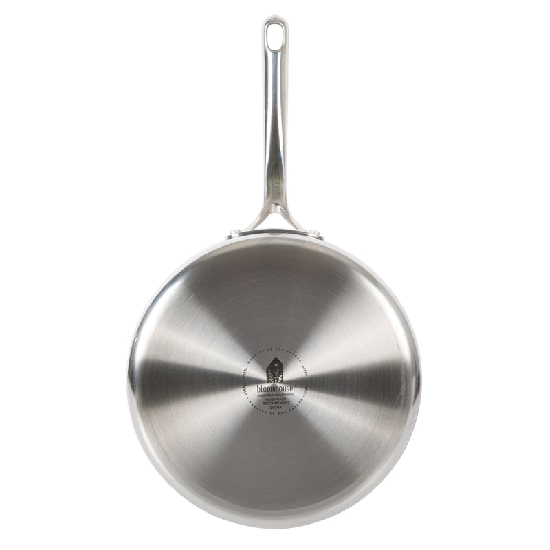 Bloomhouse 10" Triply Stainless Steel Frying Pan w/ Stainless Steel Lid - White Ceramic Interior - Gift Box w/ Remailer