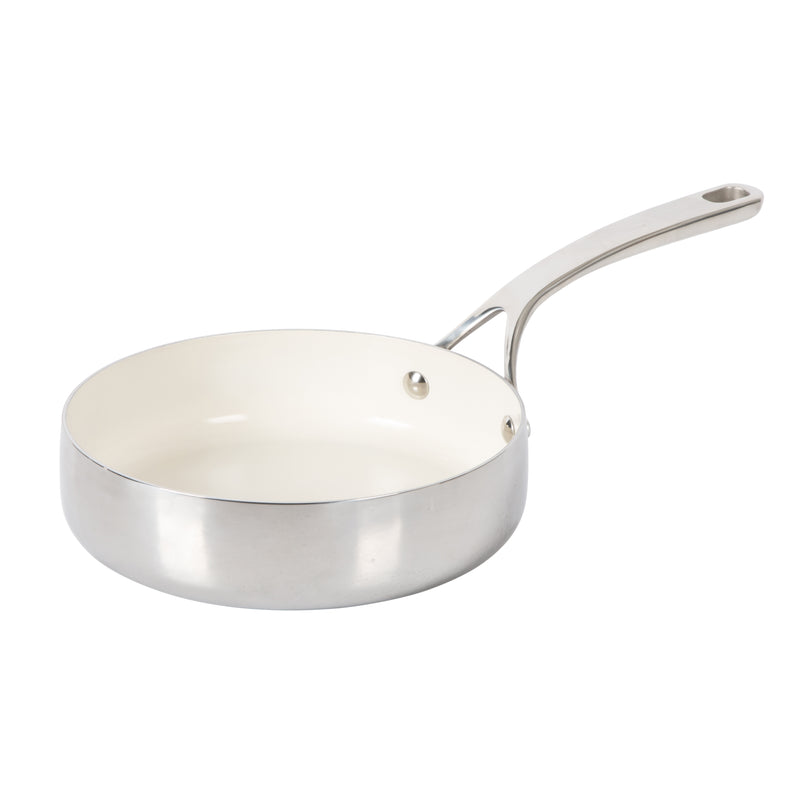 Bloomhouse 8" Triply Stainless Steel Frying Pan - White Ceramic Interior - Gift Box w/ Remailer