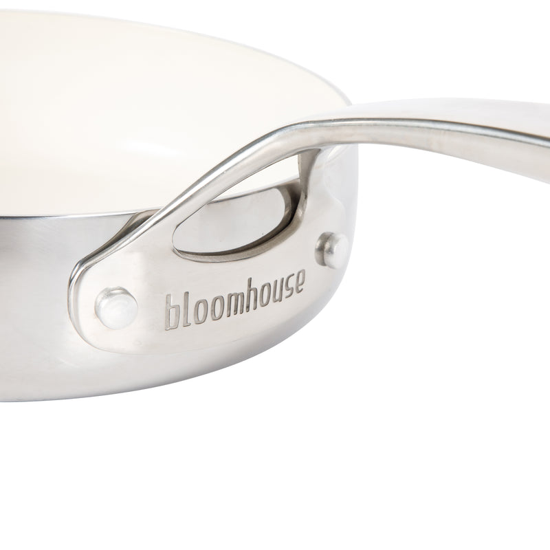Bloomhouse 8" Triply Stainless Steel Frying Pan - White Ceramic Interior - Gift Box w/ Remailer