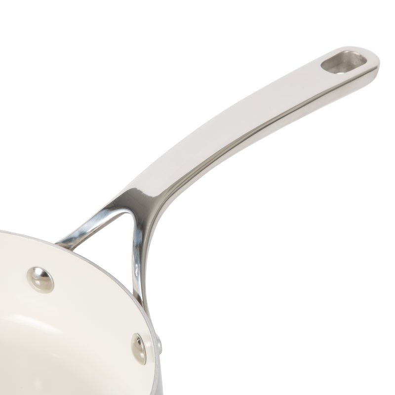 Bloomhouse 8" Triply Stainless Steel Frying Pan - White Ceramic Interior - Gift Box w/ Remailer