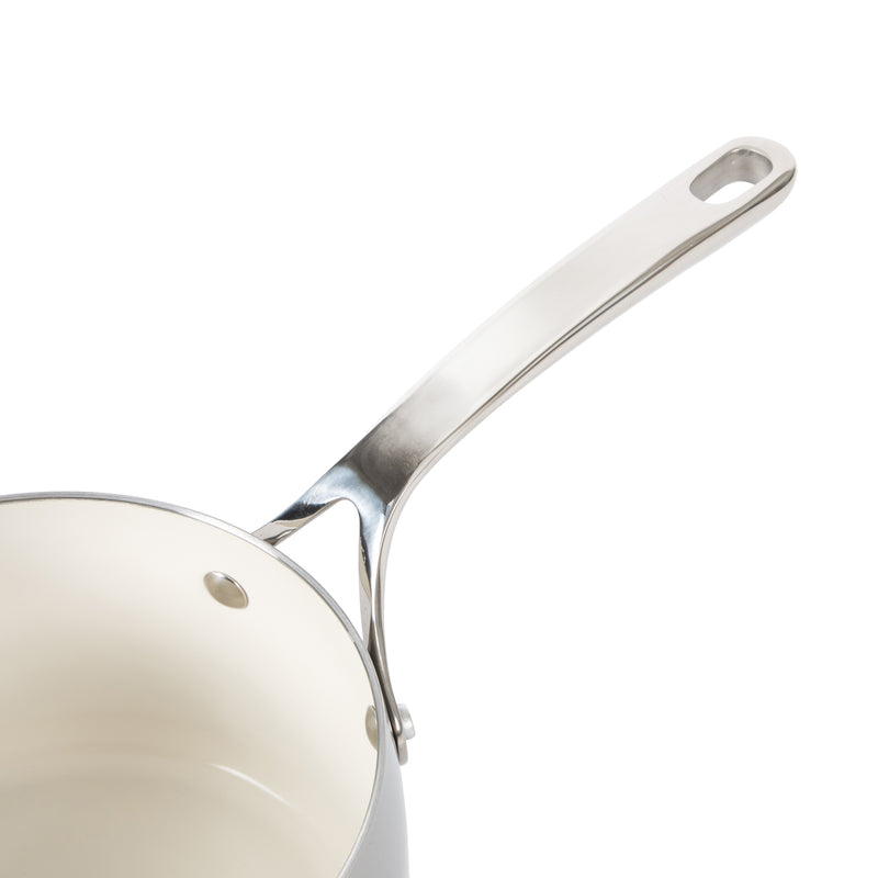 Bloomhouse 3qt Triply Stainless Steel Saucepan w/ Stainless Steel Lid - White Ceramic Interior - Gift Box w/ Remailer