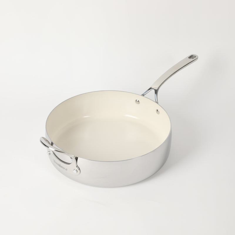 Bloomhouse 6qt Triply Stainless Steel Sauté w/ lid & Helper Handle - White Ceramic Interior - Gift Box w/ Remailer