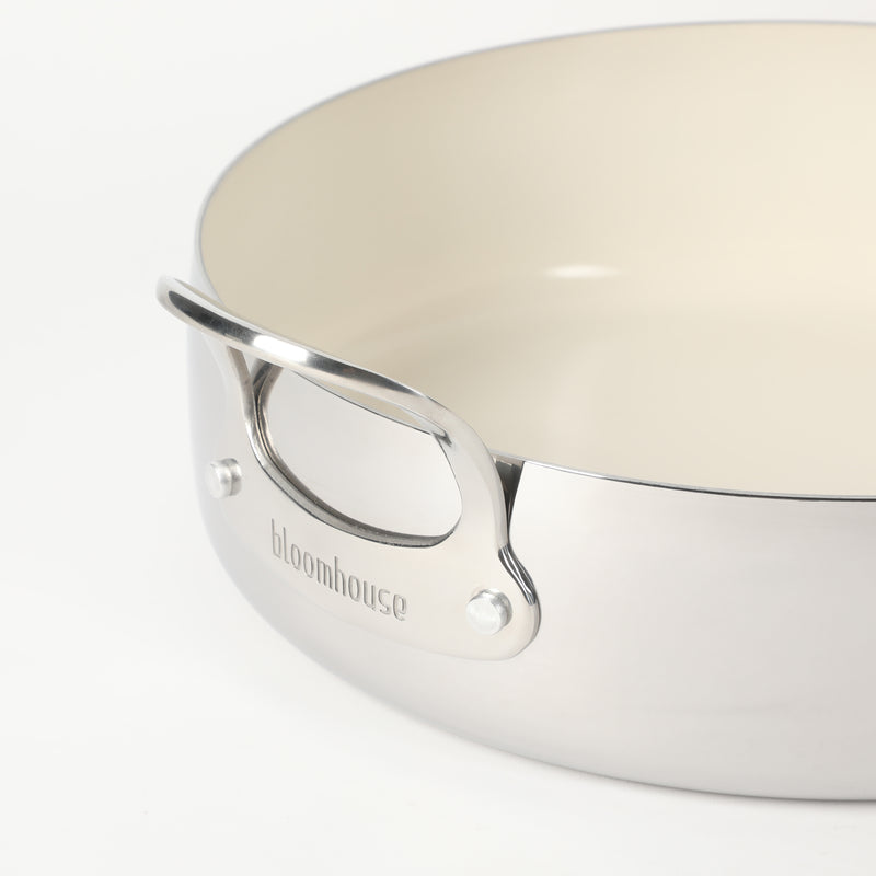 Bloomhouse 6qt Triply Stainless Steel Sauté w/ lid & Helper Handle - White Ceramic Interior - Gift Box w/ Remailer