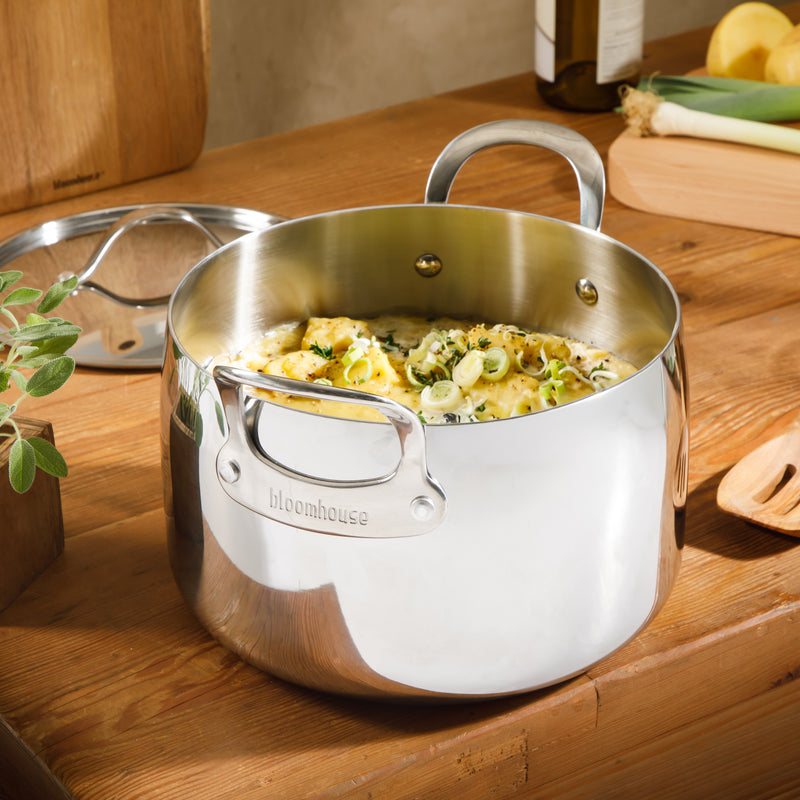 Bloomhouse 8qt Triply Stainless Steel Stock Pot W/ Stainless Steel Lid - White Ceramic Int - GBX w/ Remailer